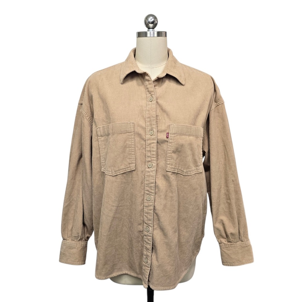 Levis Mens XS Corduroy Button Down Shirt Tan Beige Long Sleeve Cotton Shacket